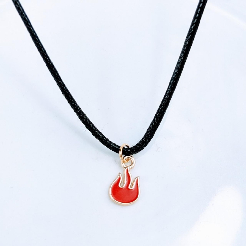 Tiny Red Flame Fire Charm Necklace